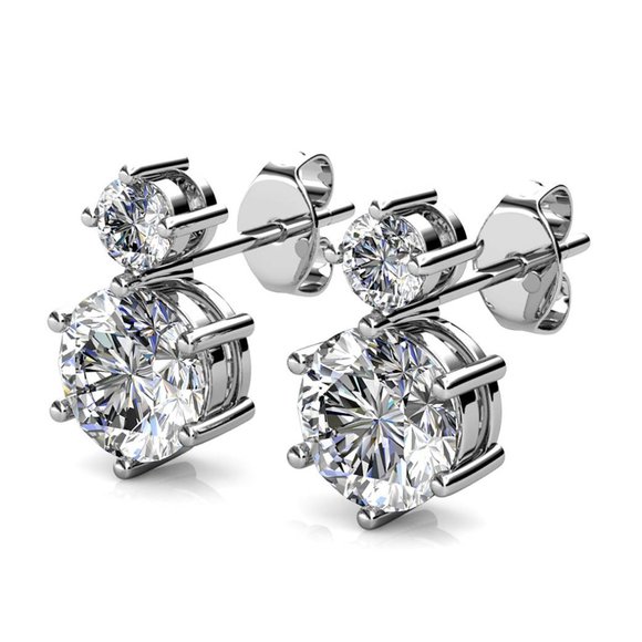Chic Silver Double Swarovski Stud Earrings - Picture 4 of 6